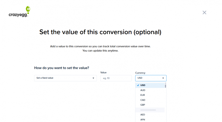 Conversions and Values – Crazy Egg Support